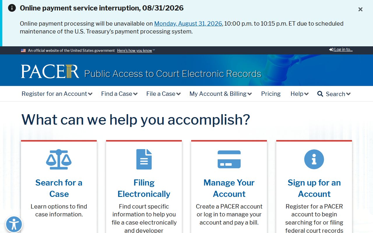 Butler County case search PACER federal docket access page