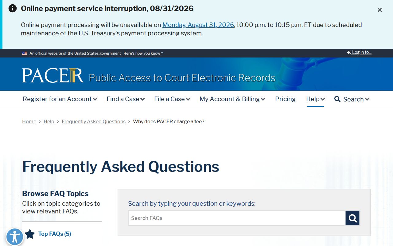 Butler County case search PACER official fee explanation
