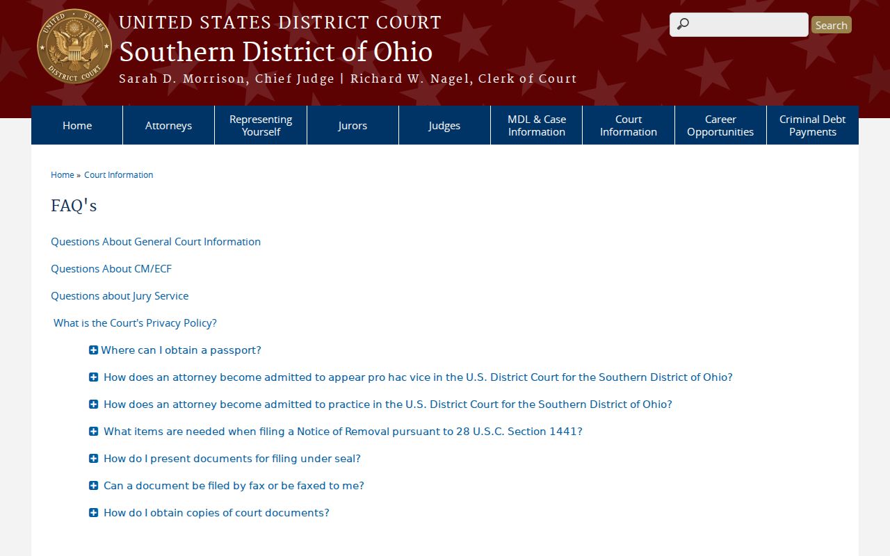 Butler County case search Southern District Ohio electronic case information