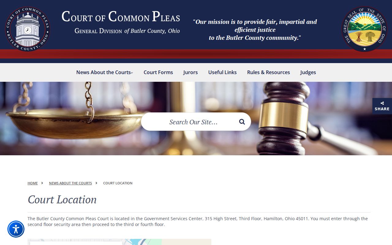 Butler County civil docket Common Pleas location information