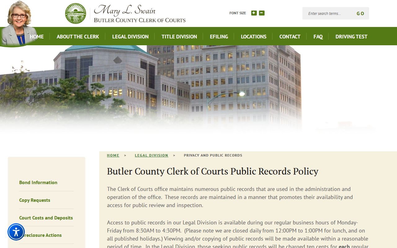 Butler County court records public policy and Legal Division access