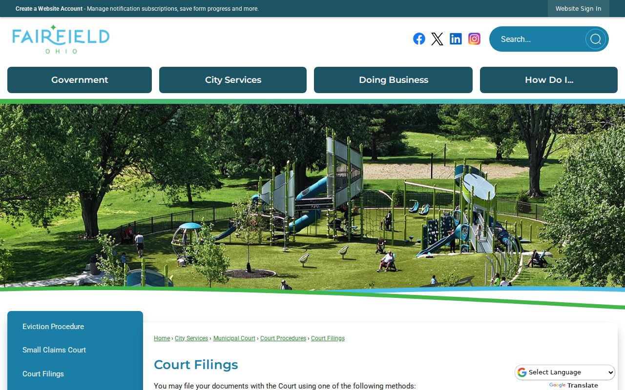 Fairfield Municipal Court court docket filings and clerk submission information