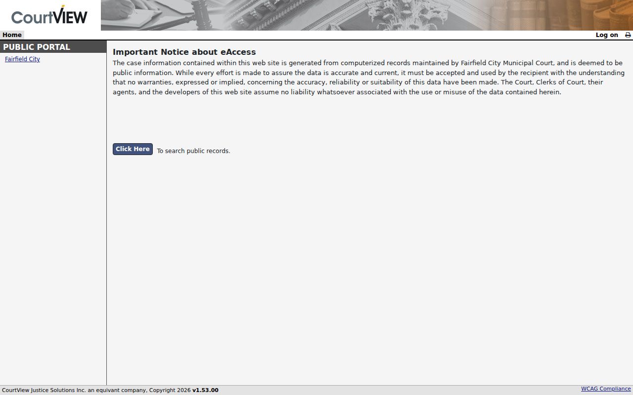 Fairfield Municipal Court court docket CourtView public-record search gateway