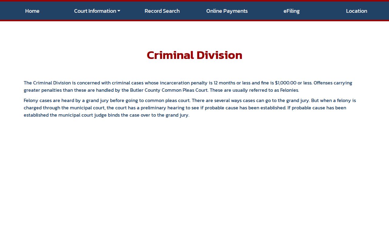 Hamilton Municipal Court criminal court docket division information