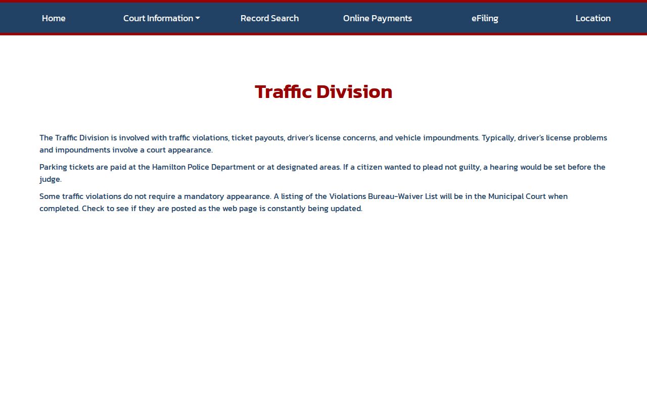 Hamilton Municipal Court traffic court docket and citation information