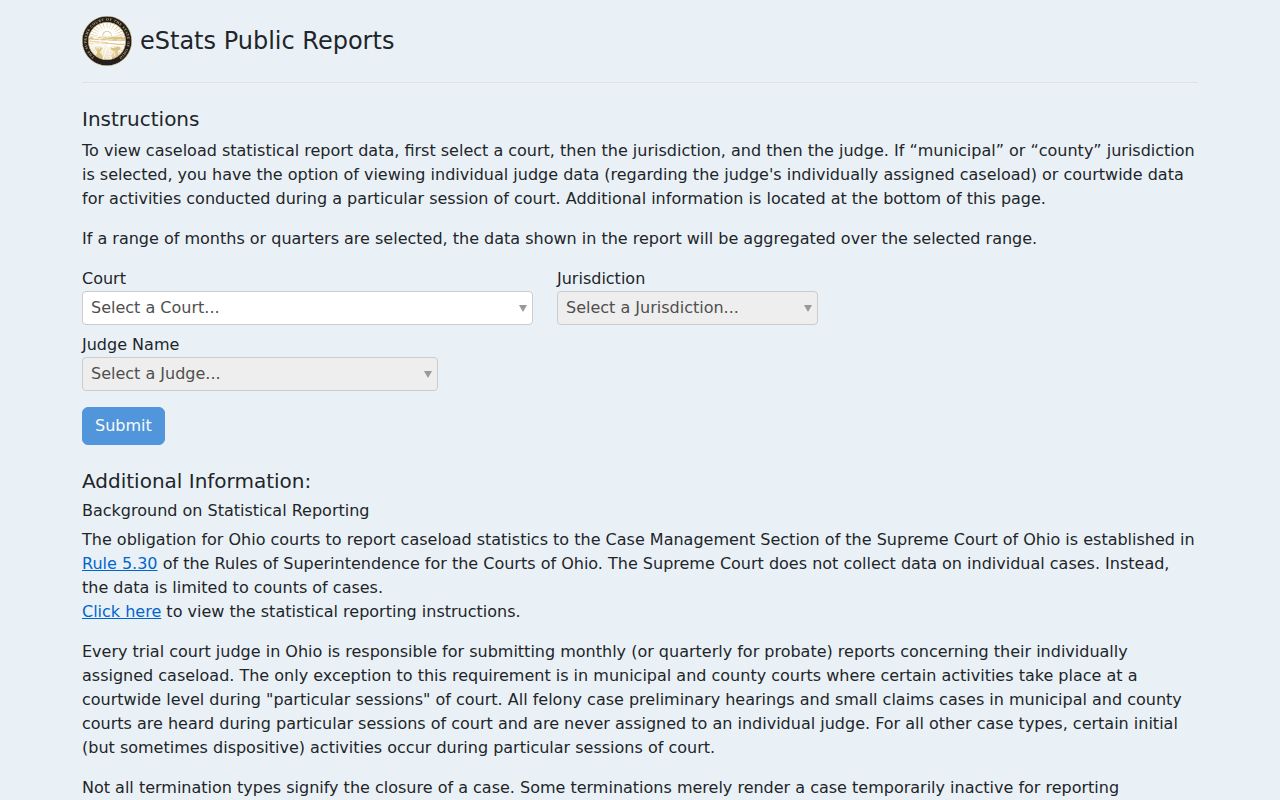 Butler County court docket statistics and Ohio eStats public records report