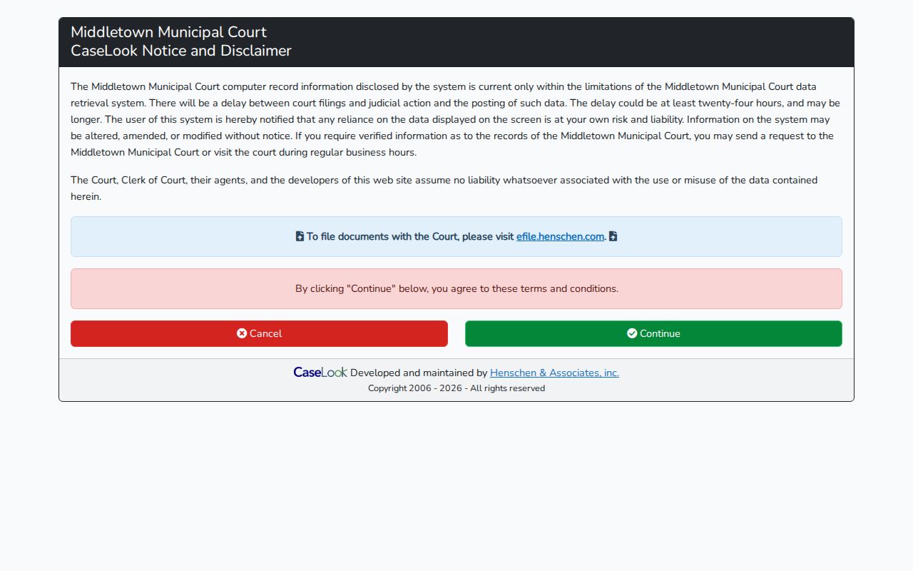 Middletown Municipal Court court docket CaseLook search form