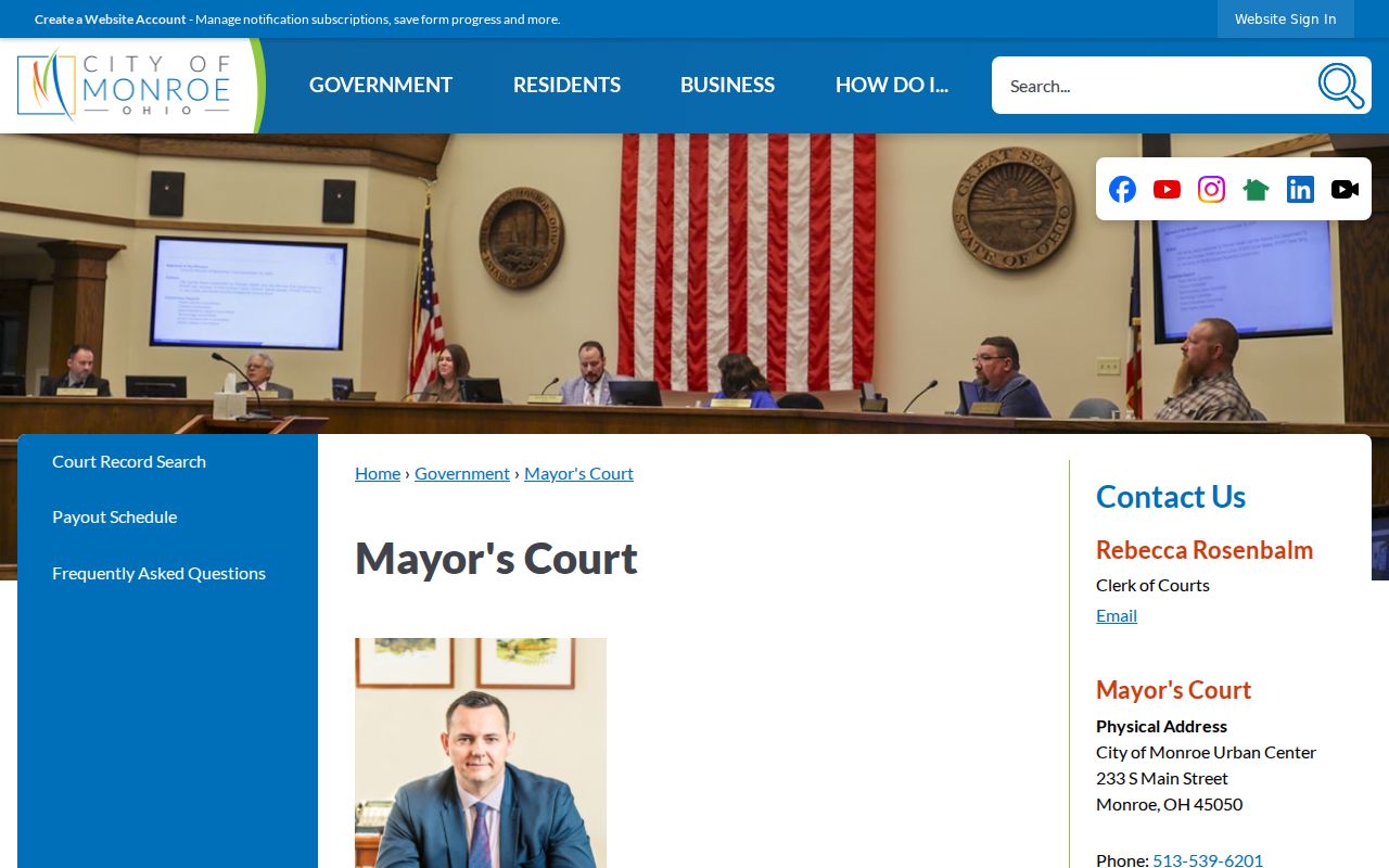 Monroe Mayor's Court court docket session and clerk information