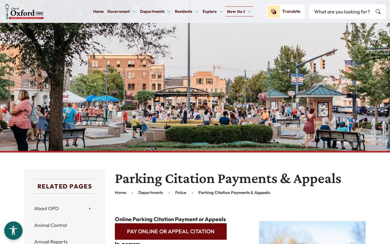 Oxford parking citation record payment and appeal route separate from court docket