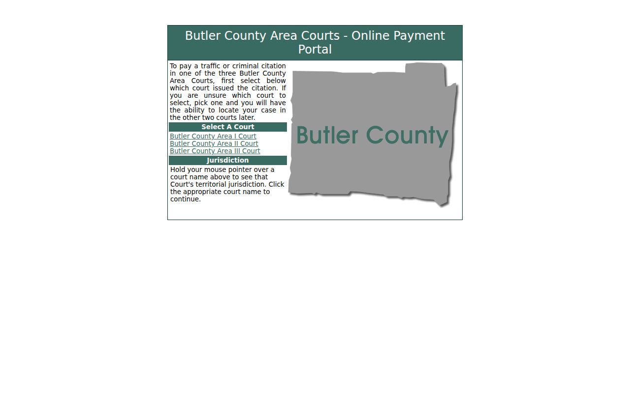 Butler County traffic court records Area Courts online payment selector