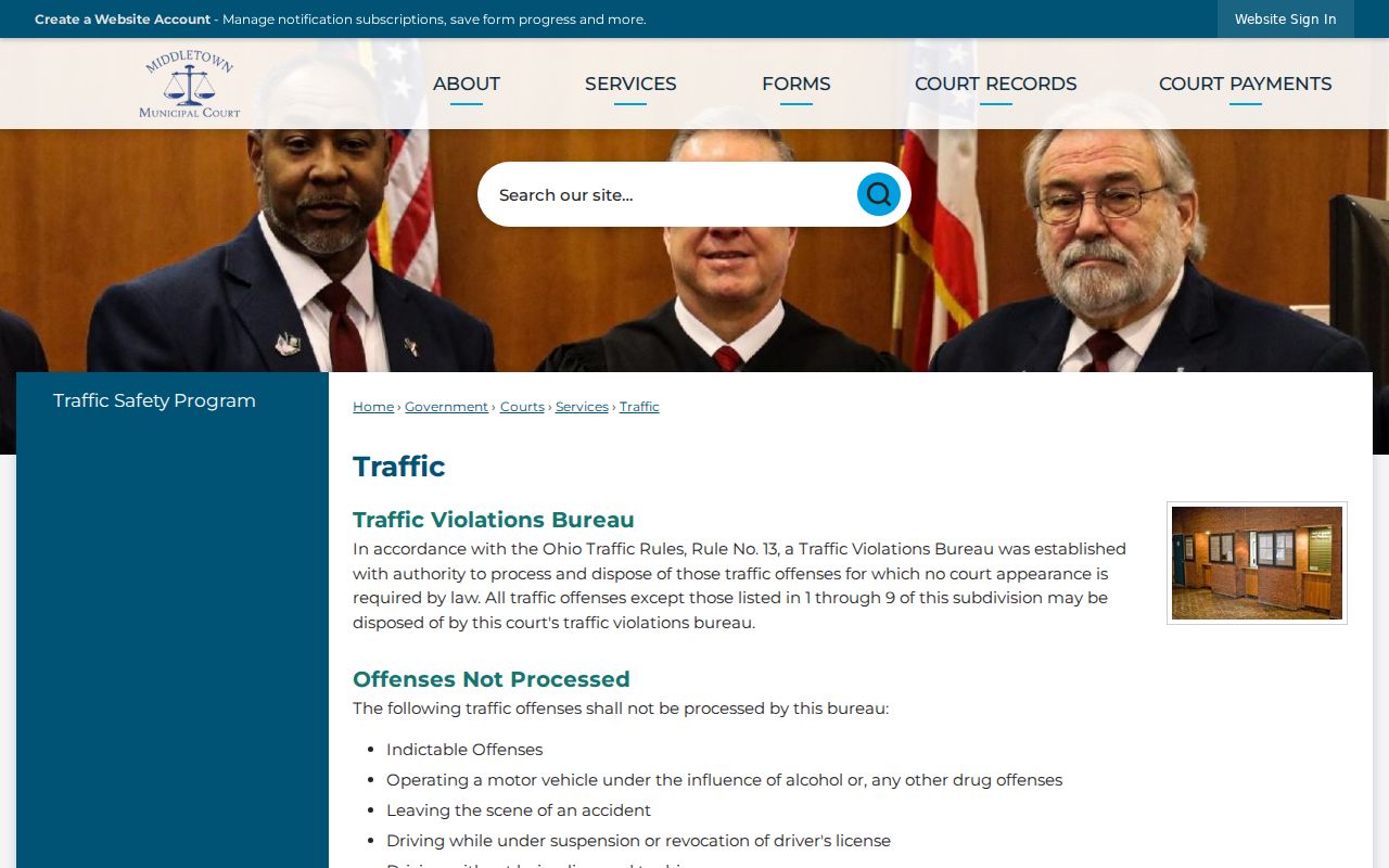 Butler County traffic court records Middletown traffic payment information